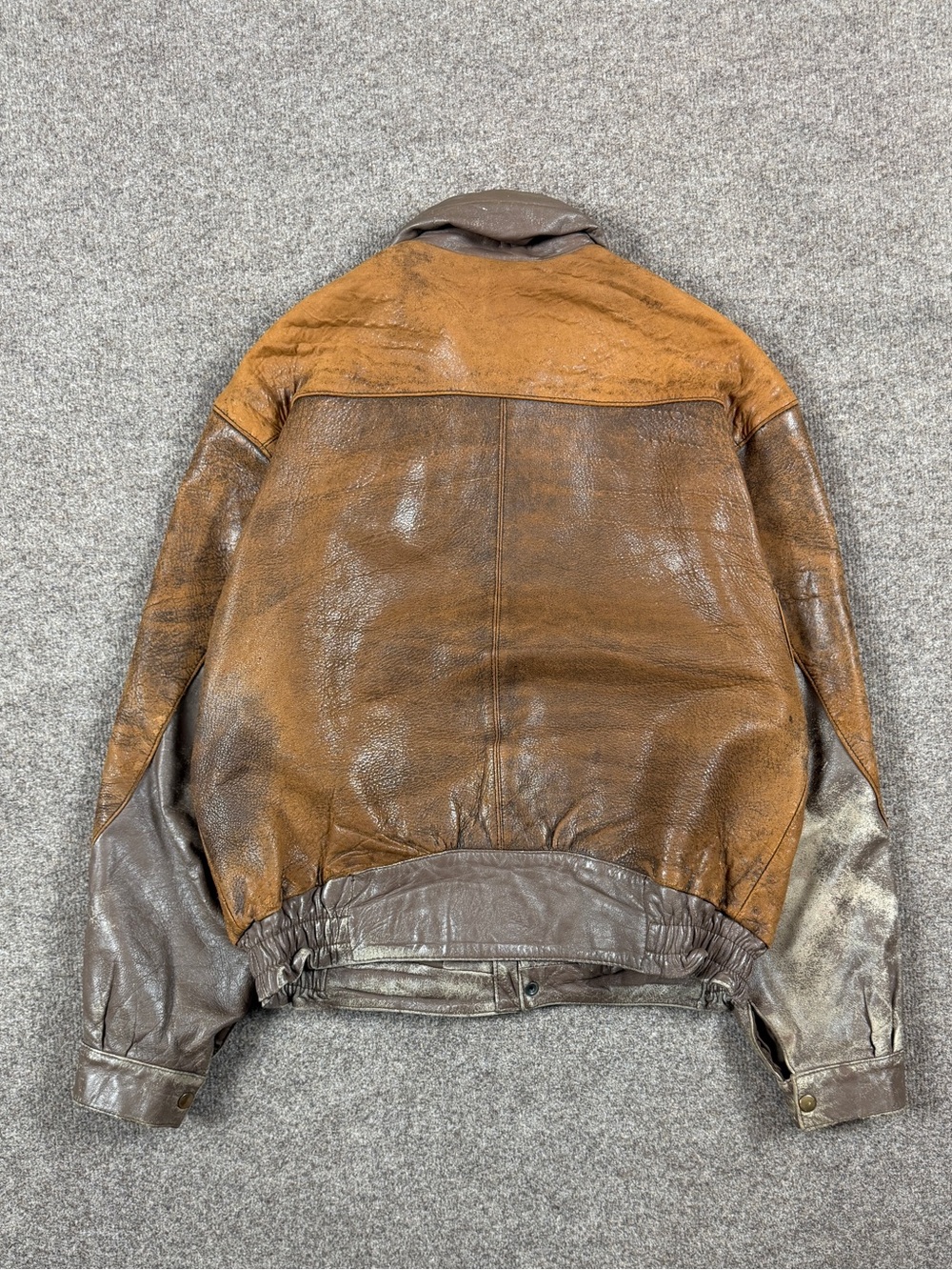 Vintage Brown Leather Distressed Patina Flight Bomber Jacket Mens 42 Funnel Neck - Picture 4 of 15